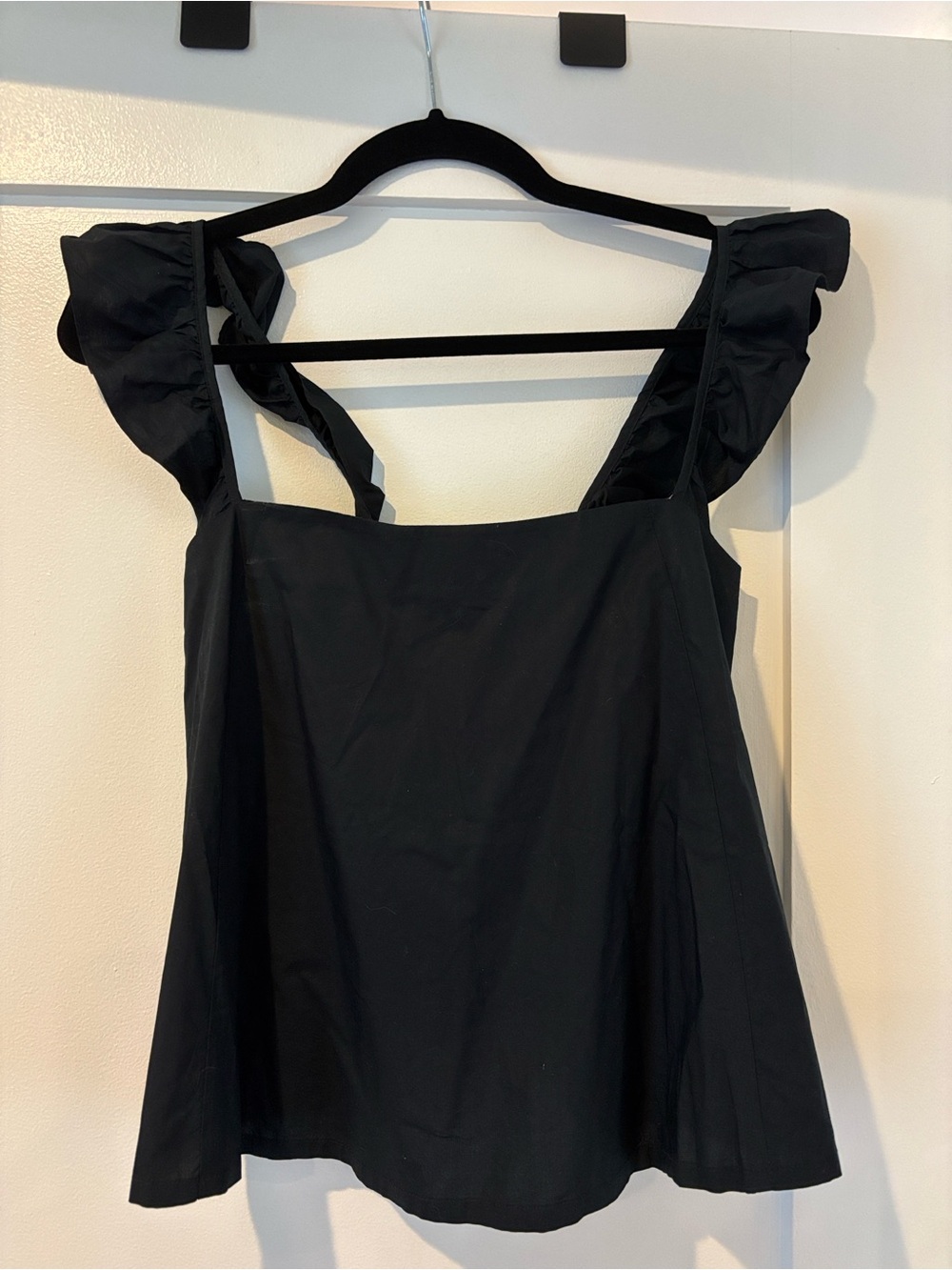 Shopbop Le Bop Black Ruffle Strap Square Neck Top